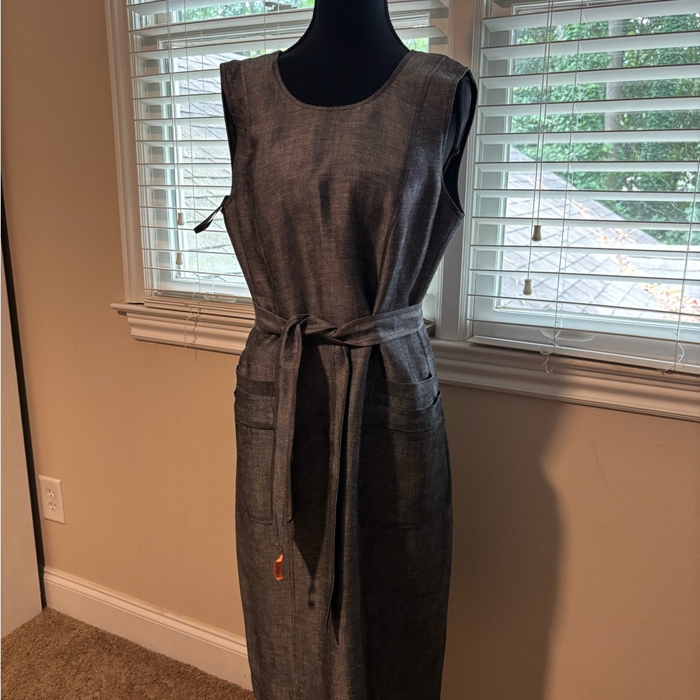Calvin Klein Charcoal Belted Midi Dress